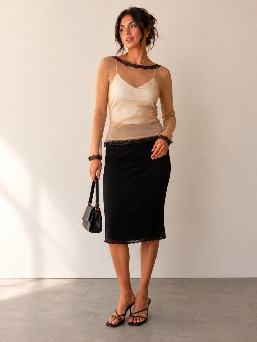 Armani Exchange Black Slip Skirt w/Laced Hem - Vintage- Size: S